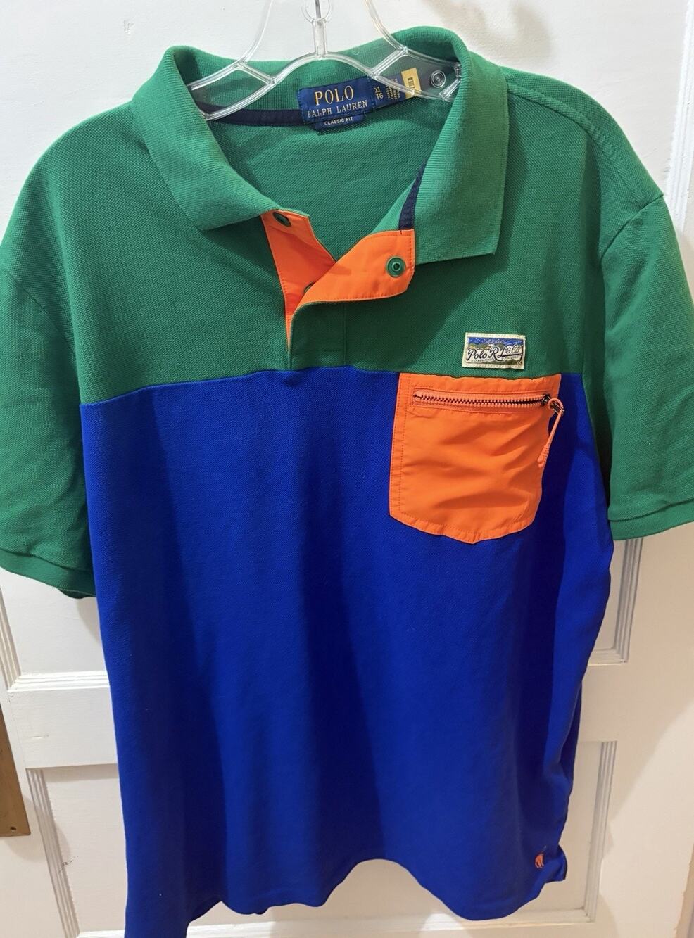 Polo Ralph Lauren Color Block Pocket T-Shirt Green Blue Orange Mens XL